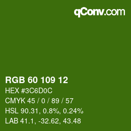 Color code: RGB 60 109 12 | qconv.com