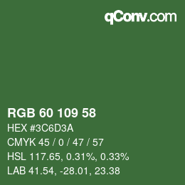 カラーコード: RGB 60 109 58 | qconv.com
