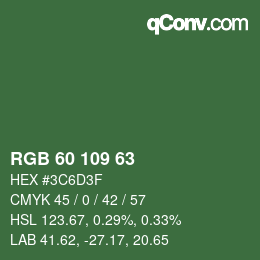 Color code: RGB 60 109 63 | qconv.com