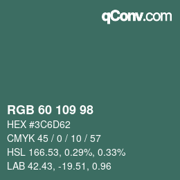 カラーコード: RGB 60 109 98 | qconv.com