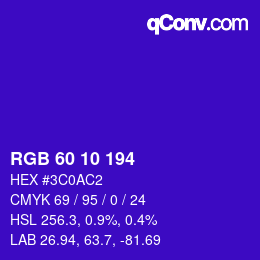 颜色代码: RGB 60 10 194 | qconv.com