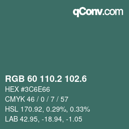 カラーコード: RGB 60 110.2 102.6 | qconv.com