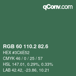 カラーコード: RGB 60 110.2 82.6 | qconv.com