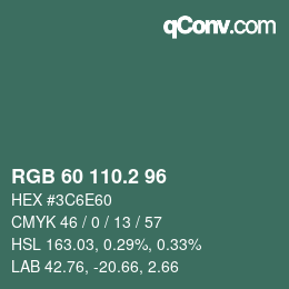 カラーコード: RGB 60 110.2 96 | qconv.com
