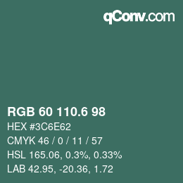 カラーコード: RGB 60 110.6 98 | qconv.com