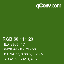 颜色代码: RGB 60 111 23 | qconv.com