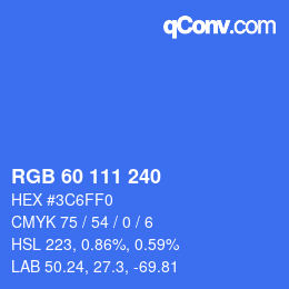 Color code: RGB 60 111 240 | qconv.com