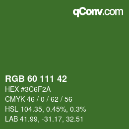 颜色代码: RGB 60 111 42 | qconv.com