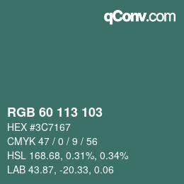 カラーコード: RGB 60 113 103 | qconv.com