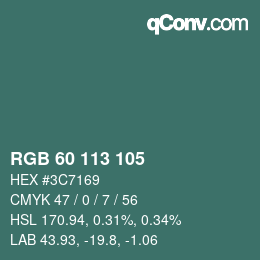 颜色代码: RGB 60 113 105 | qconv.com