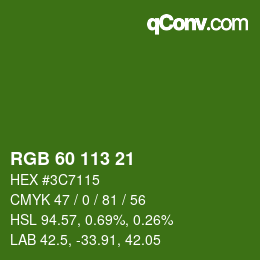 Color code: RGB 60 113 21 | qconv.com