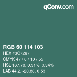 颜色代码: RGB 60 114 103 | qconv.com