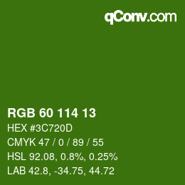 Color code: RGB 60 114 13 | qconv.com