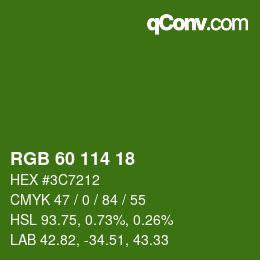 カラーコード: RGB 60 114 18 | qconv.com