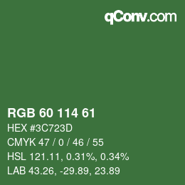 カラーコード: RGB 60 114 61 | qconv.com