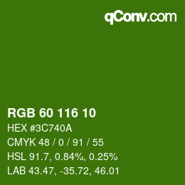 Color code: RGB 60 116 10 | qconv.com