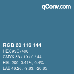 颜色代码: RGB 60 116 144 | qconv.com