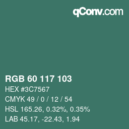 颜色代码: RGB 60 117 103 | qconv.com