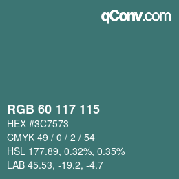 Color code: RGB 60 117 115 | qconv.com