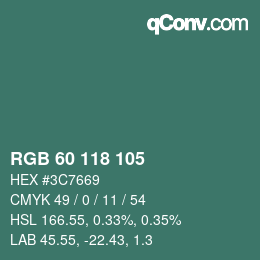 颜色代码: RGB 60 118 105 | qconv.com