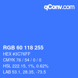 カラーコード: RGB 60 118 255 | qconv.com