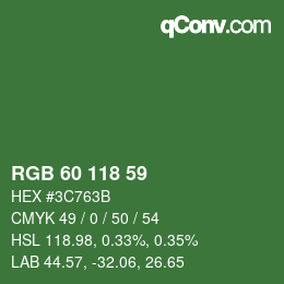 カラーコード: RGB 60 118 59 | qconv.com