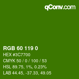 カラーコード: RGB 60 119 0 | qconv.com