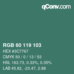 Color code: RGB 60 119 103 | qconv.com
