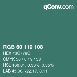 颜色代码: RGB 60 119 108 | qconv.com