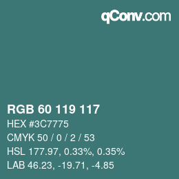 颜色代码: RGB 60 119 117 | qconv.com