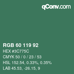 颜色代码: RGB 60 119 92 | qconv.com