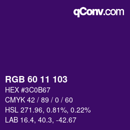 Color code: RGB 60 11 103 | qconv.com