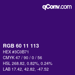 カラーコード: RGB 60 11 113 | qconv.com