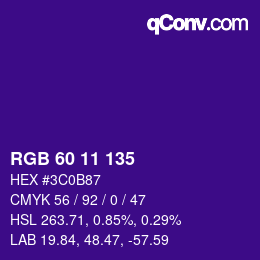 Color code: RGB 60 11 135 | qconv.com