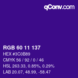 颜色代码: RGB 60 11 137 | qconv.com