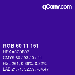 Color code: RGB 60 11 151 | qconv.com