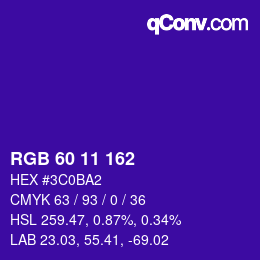 Color code: RGB 60 11 162 | qconv.com