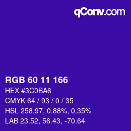Color code: RGB 60 11 166 | qconv.com