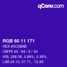 Color code: RGB 60 11 171 | qconv.com