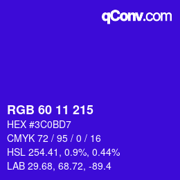 カラーコード: RGB 60 11 215 | qconv.com