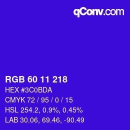 Color code: RGB 60 11 218 | qconv.com
