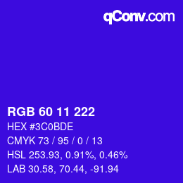 Color code: RGB 60 11 222 | qconv.com