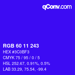 Color code: RGB 60 11 243 | qconv.com