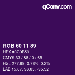 Color code: RGB 60 11 89 | qconv.com
