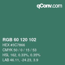 颜色代码: RGB 60 120 102 | qconv.com
