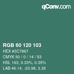 Color code: RGB 60 120 103 | qconv.com