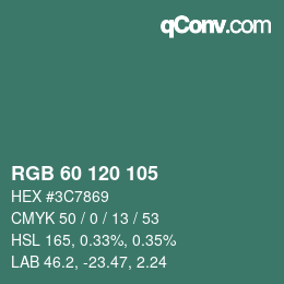 カラーコード: RGB 60 120 105 | qconv.com