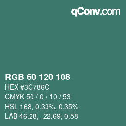 颜色代码: RGB 60 120 108 | qconv.com