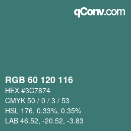 颜色代码: RGB 60 120 116 | qconv.com