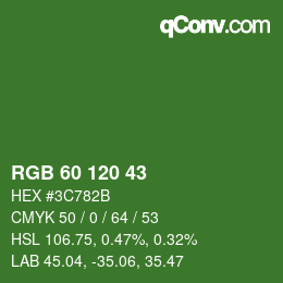 颜色代码: RGB 60 120 43 | qconv.com